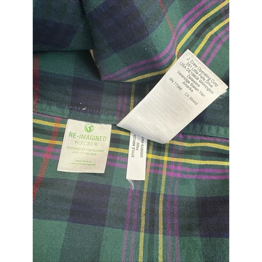 J Crew Green Plaid Dress Shirt Plaid Long Sleeve Button Up Men's Sz M Cotton